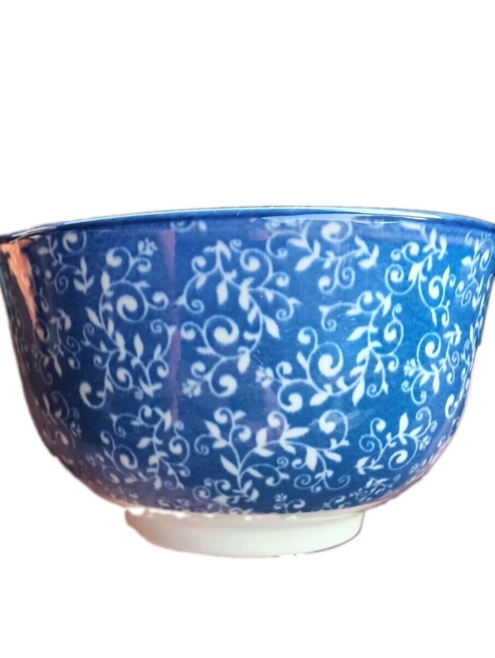 Chinoiserie Blue & White Floral Scroll Soup Salad Bowl Global Design Connect